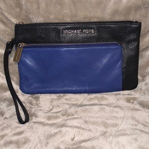 Michael Kors Tippi Blue and Black Wristlet/Clutch With Double Zippers
